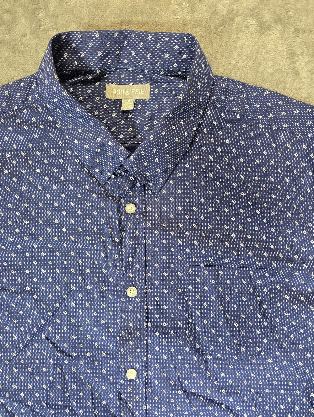 Ash & Erie Short Sleeve Button Up Shirt Size 2XL Blue Micro Geometric